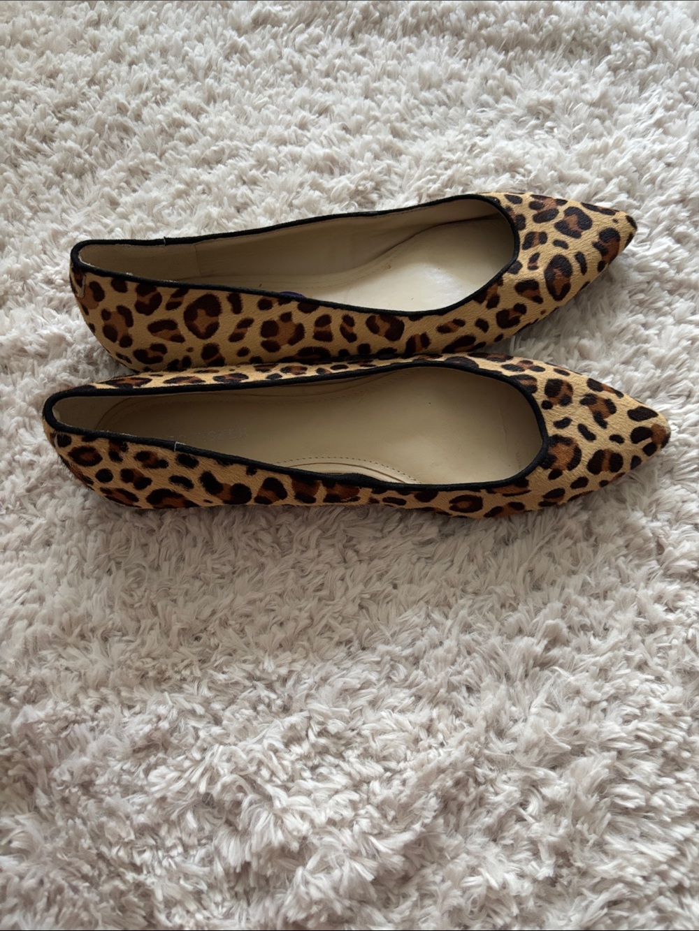Marc Fisher Leopard Print Pointed-Toe Flats in Tan and Black